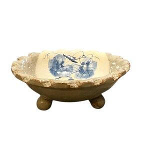 Hand Painted‎ Footed Japanese Glazed Stoneware Catch All Trinket Dish